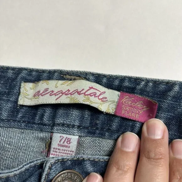 Women’s Aeropostale Hailey Skinny Flare Size 7/8 Short Blue Jeans - Picture 3 of 8